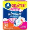 ABSORVENTE ALWAYS FLUXO MÉDIO SUAVE COM ABAS 32 UNIDADES