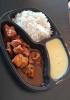 JANTINHA:PICADINHO SUINO AO BARBECUE, ARROZ BRANCO, PURE DE MANDIOCA 