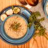 CALDO DE BATATA DOCE COM FRANGO DESFIADO