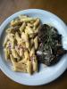 BIFE ANCHO E PENNE AO MOLHO BRANCO