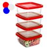 CONJUNTO DE POTE DE PLASTICO QUADRADO PRIME COM TAMPA COLORS 4 PECAS 270ML