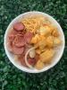 LINGUIÇA CALABRESA ACEBOLADA C/ AIPIM FRITO