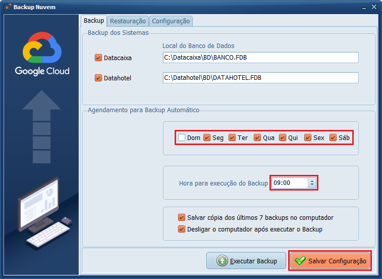 Salvar Configuração_Backup Nuvem | Datacaixa