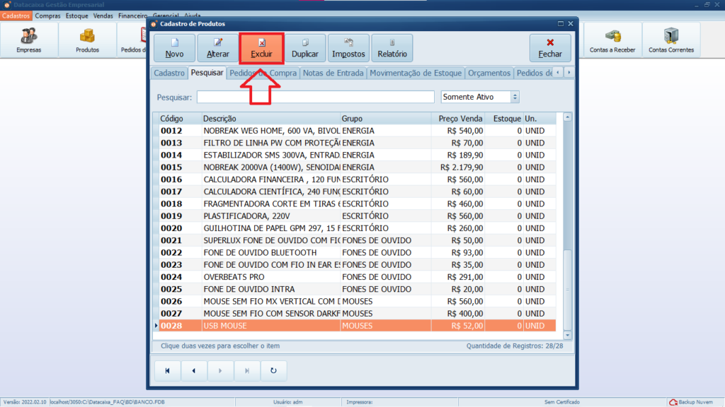 EXCLUIR-PRODUTOS | Datacaixa