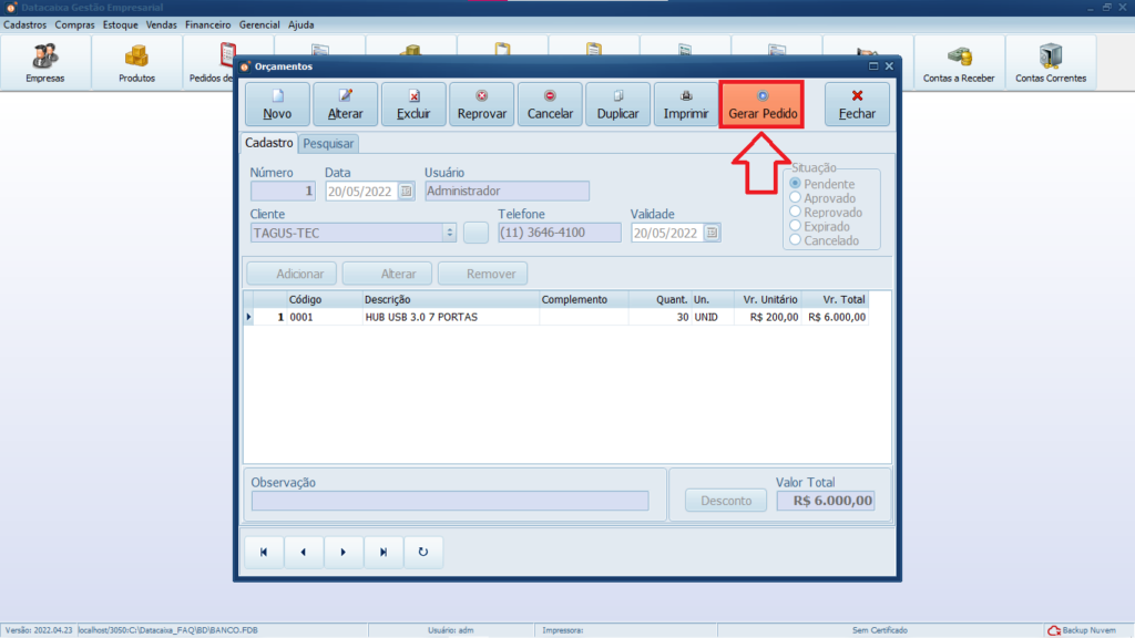 ORCAMENTO-EM-PEDIDO | Datacaixa