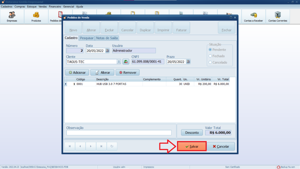 PEDIDO-DE-VENDA-GERADO | Datacaixa