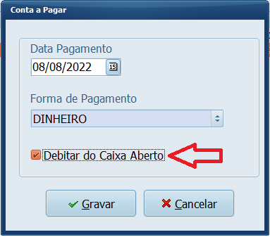 escolha se essa conta ira debitar do caixa aberto | Datacaixa