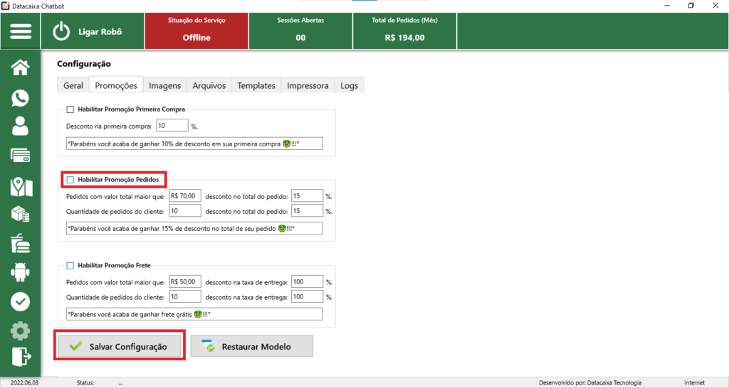 desabilitar-promocao-pedidos | Datacaixa