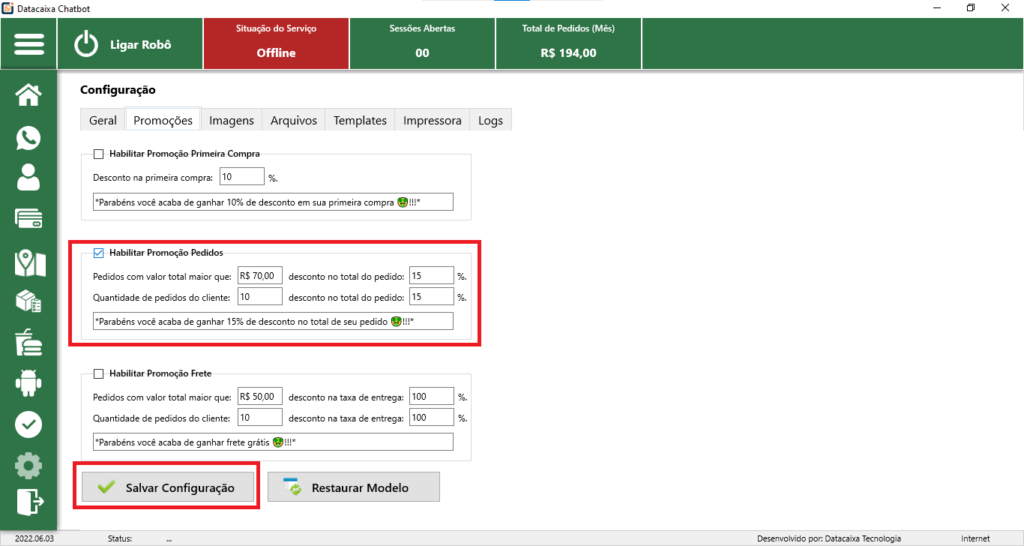 habilitar-promocao-pedidos | Datacaixa