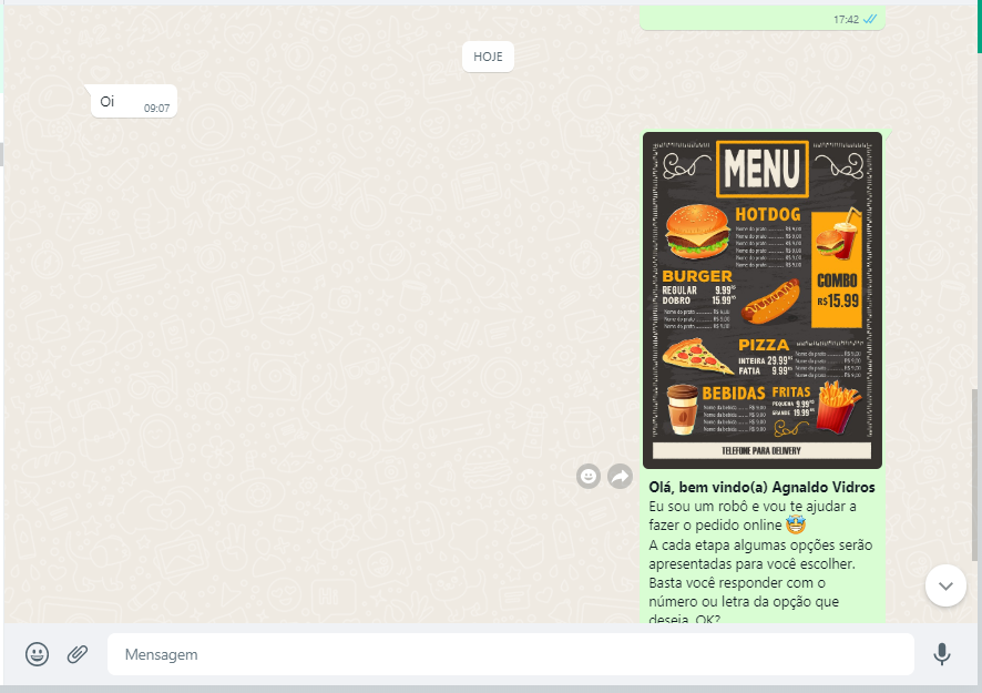 Cardápio WhatsApp | Datacaixa Cardápio WhatsApp