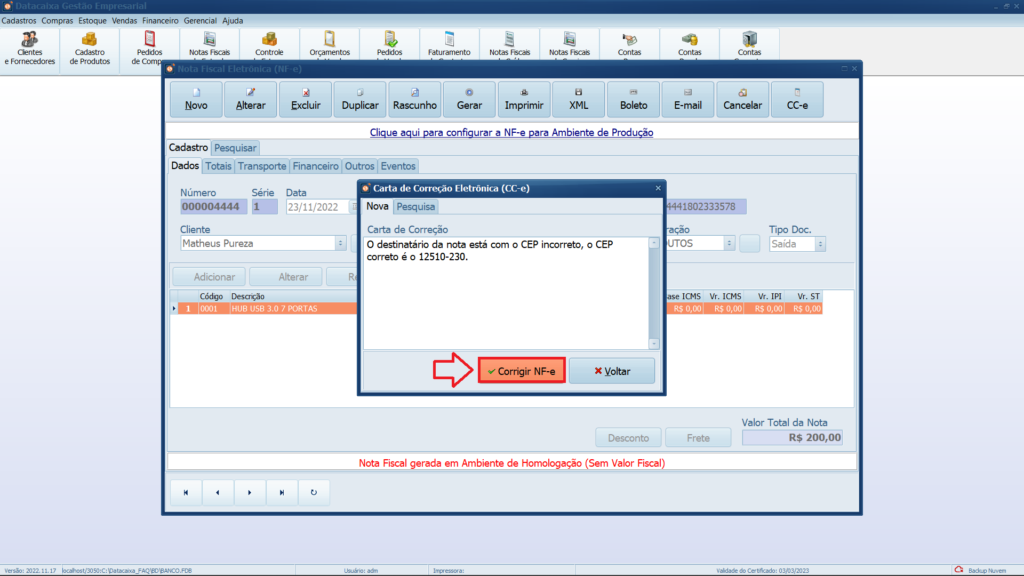 Corrigir-NF-e | Datacaixa