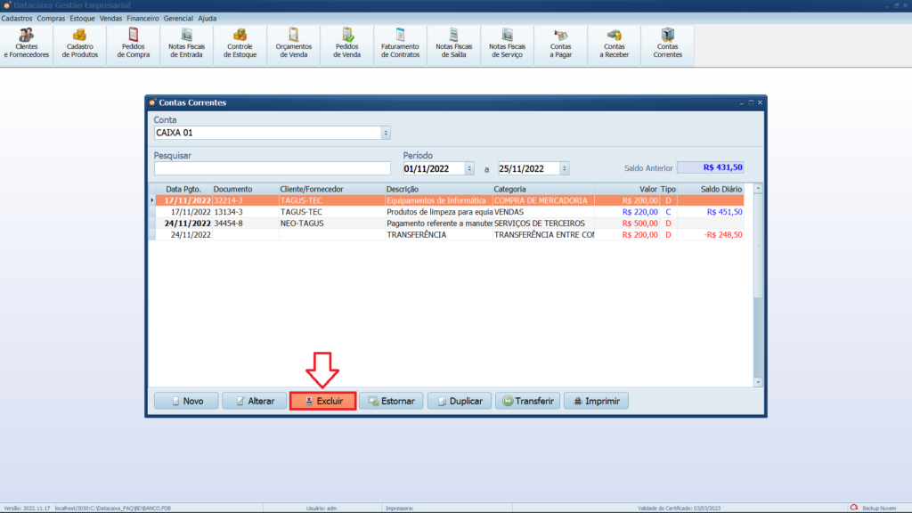 Excluir-lancamento-da-conta-corrente