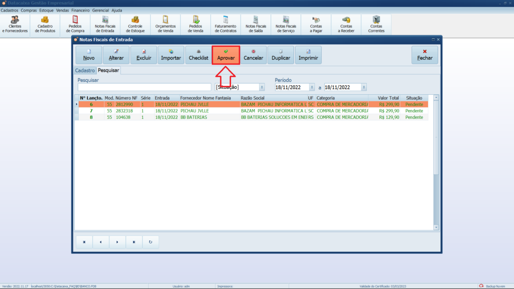 Selecione-a-Nota-que-deseja-e-clique-em-Aprovar | Datacaixa