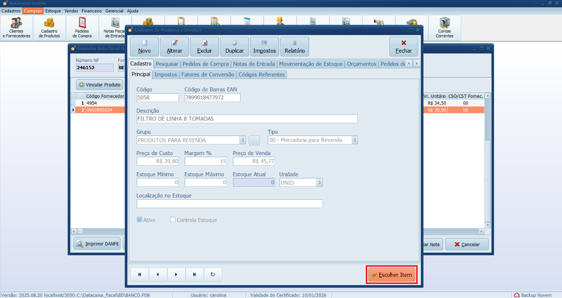 importar-nota-xml-escolher-item | Datacaixa