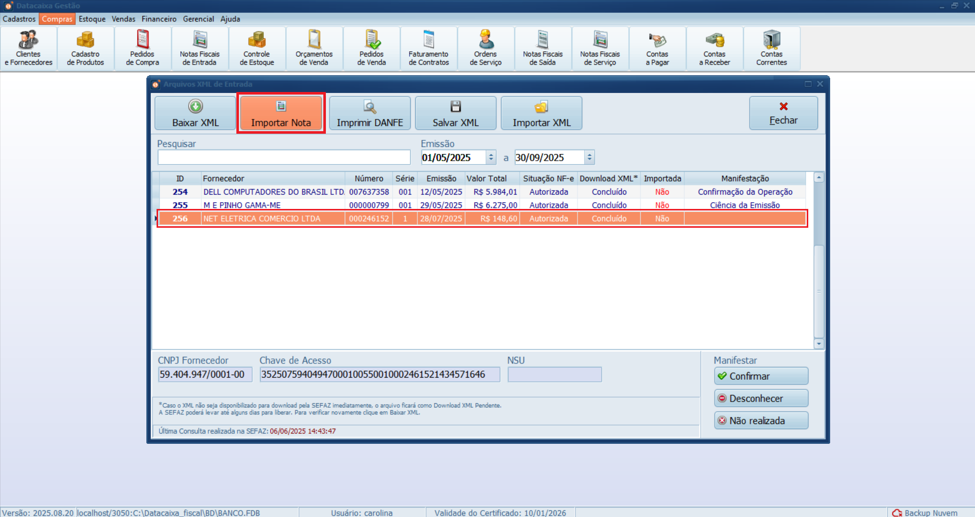 xml-importar-nota | Datacaixa