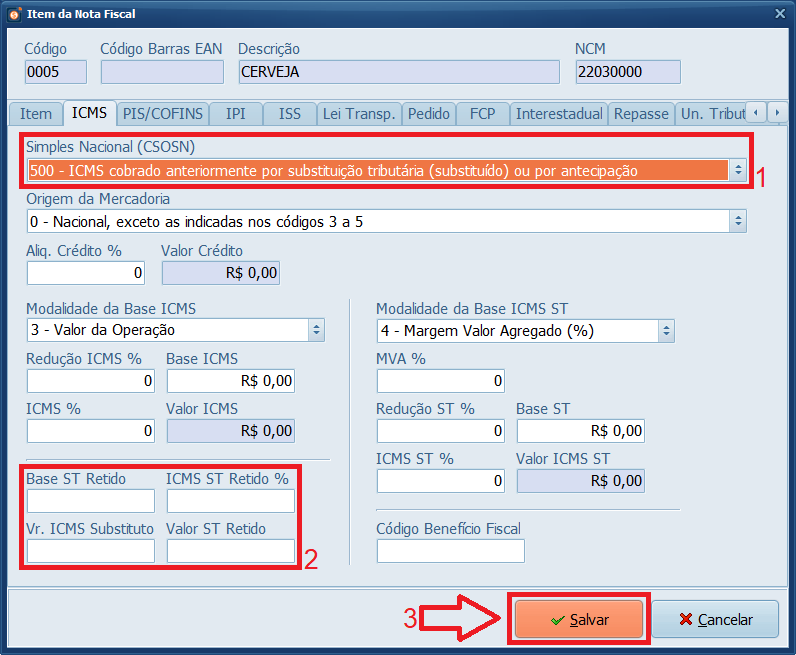 CSOSN - preencher retido | Datacaixa CSOSN - preencher retido