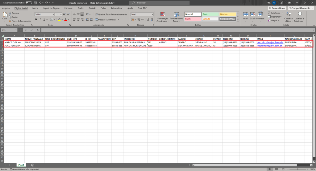 Cliente Preencher Planilha Modelo