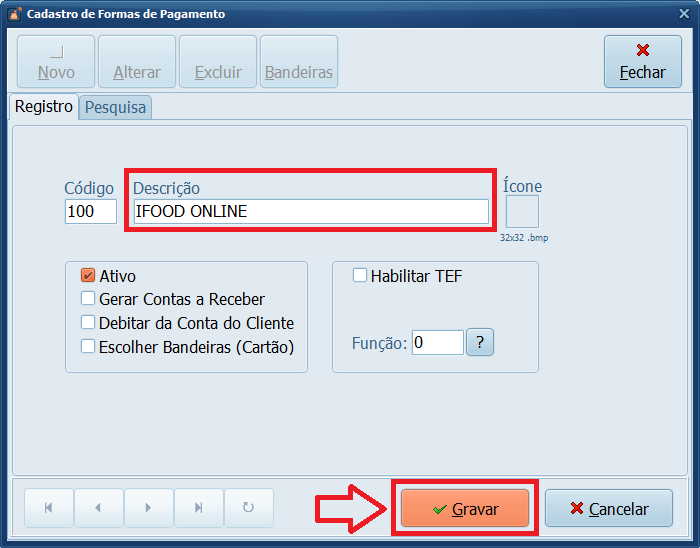 Forma Pagamento Gravar