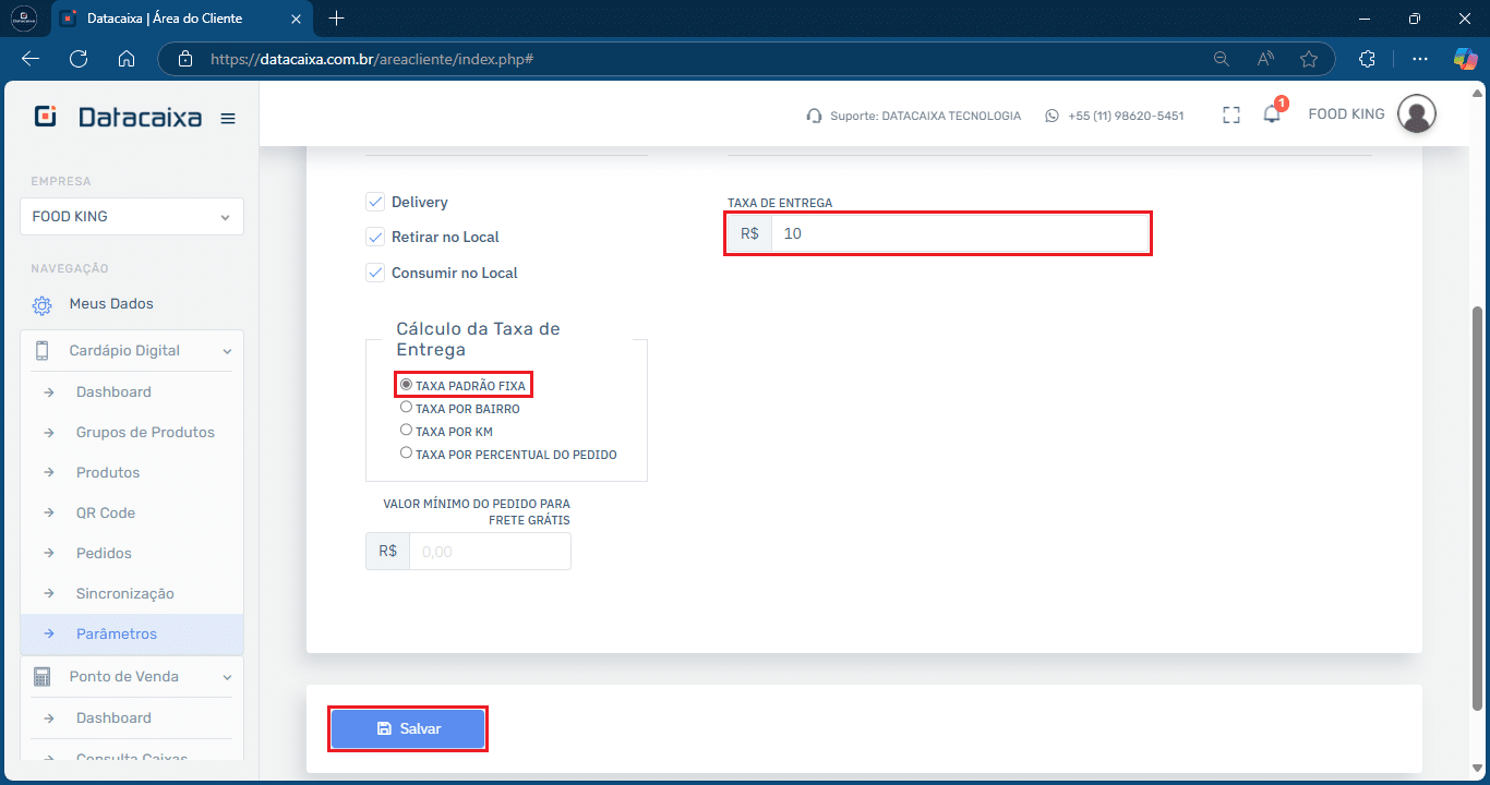 Taxa de Entrega Fixa