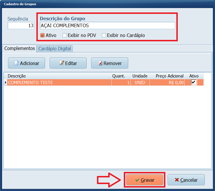 Alterando um Grupo | Datacaixa Alterando um Grupo