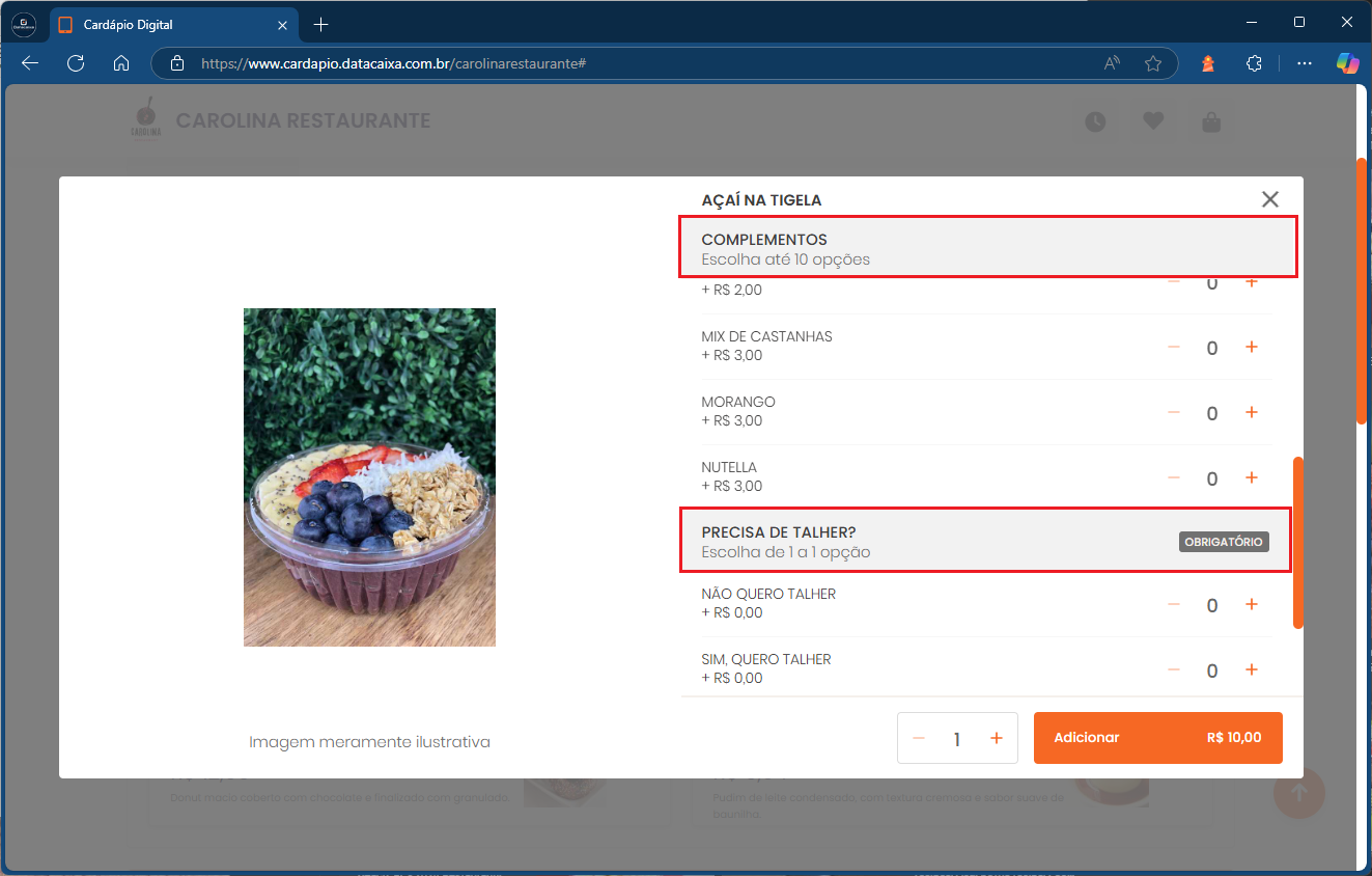 Açaí na Tigela_Delivery_Cardápio Digital | Datacaixa