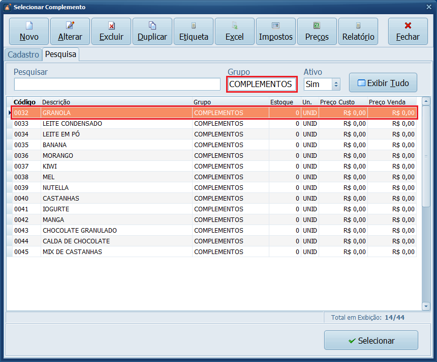 Adicionar Complementos_Produtos_Açaí | Datacaixa