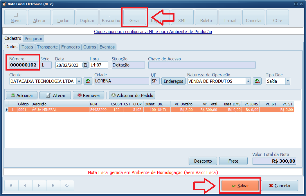Alterar Número NF-e | Datacaixa Alterar Número NF-e