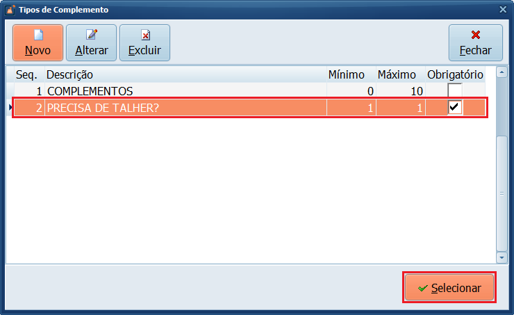 Precisa de talher_Selecionar_Tipo de Complemento | Datacaixa