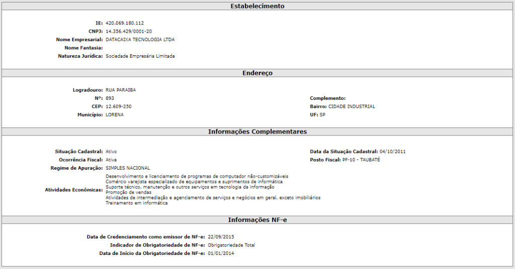SINTEGRA RESULTADO | Datacaixa SINTEGRA RESULTADO