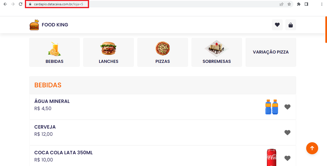 Loja Cardápio Digital