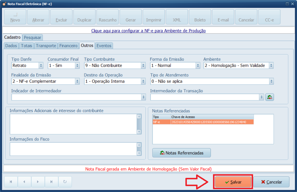 Salvar Nota Complementar