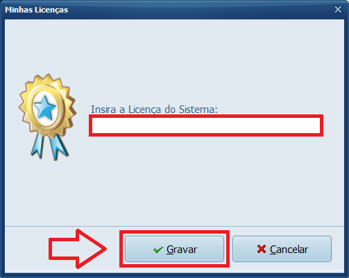 Inserir Licença do Sistema Gravar