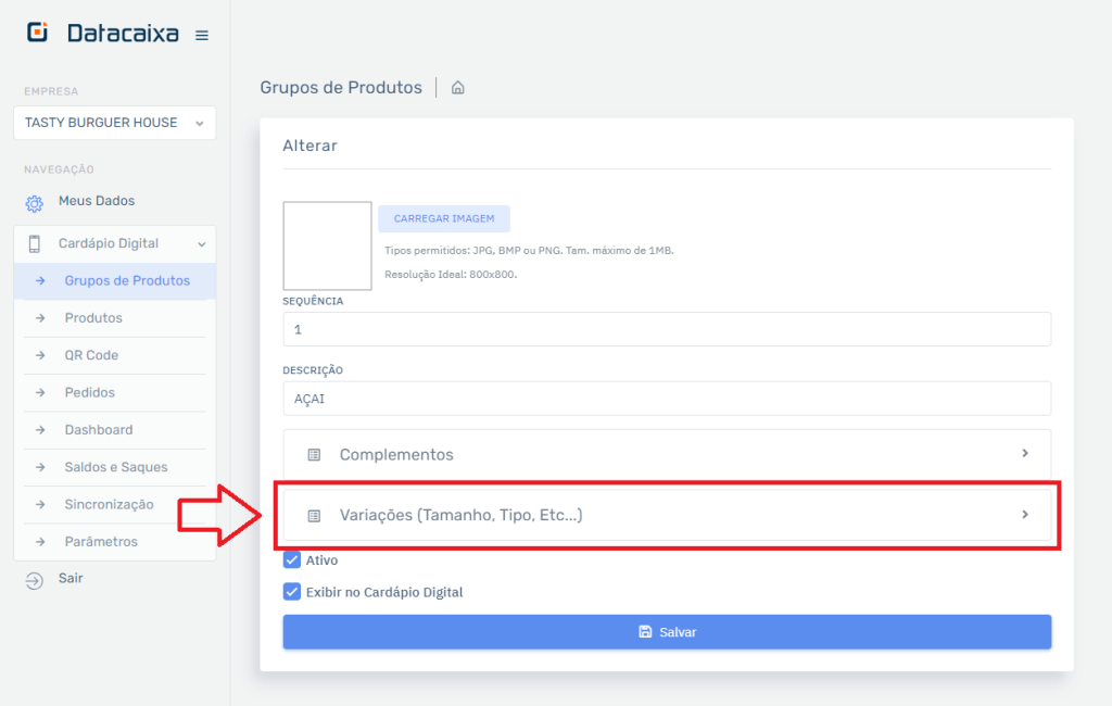 Grupo Variações no Cardápio