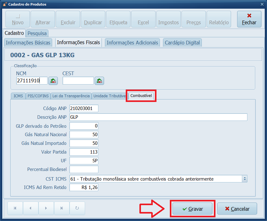 Informações Fiscais Combustível GLP