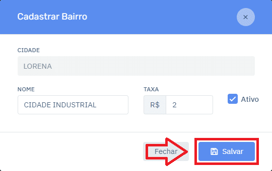Taxa de Entrega Bairro Adicionar Manual no Cardápio