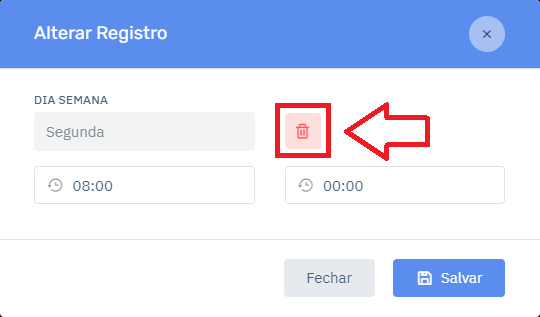 Horário de Funcionamento Excluir no Cardápio