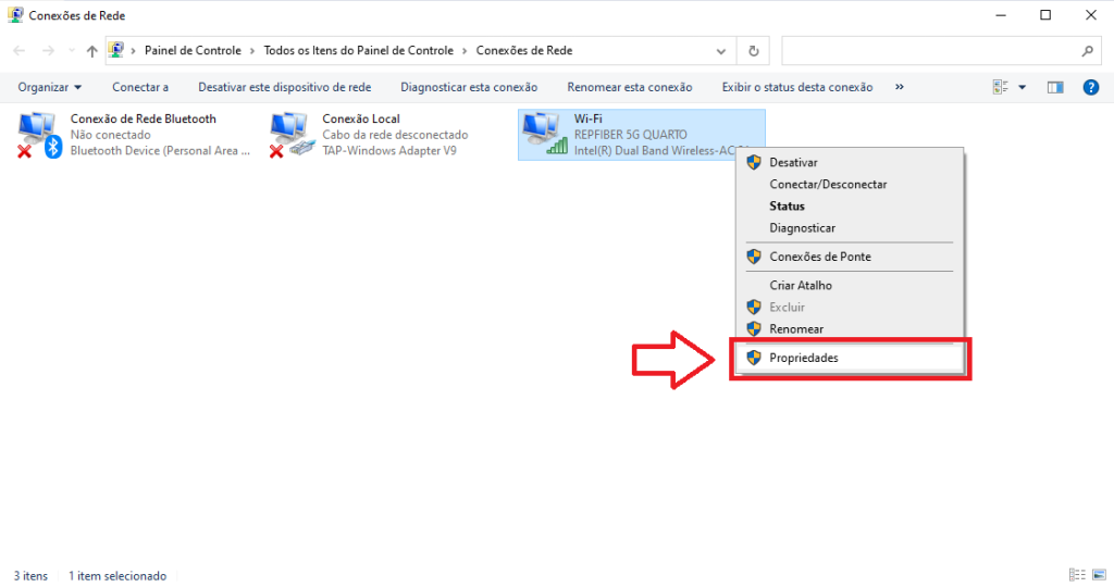 Conexões de Rede WiFi Propriedades