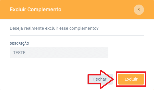 Complemento Excluir Lixeira Cardápio