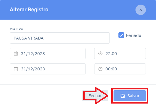 Horário de Pausa Alterar Confirmar no Cardápio