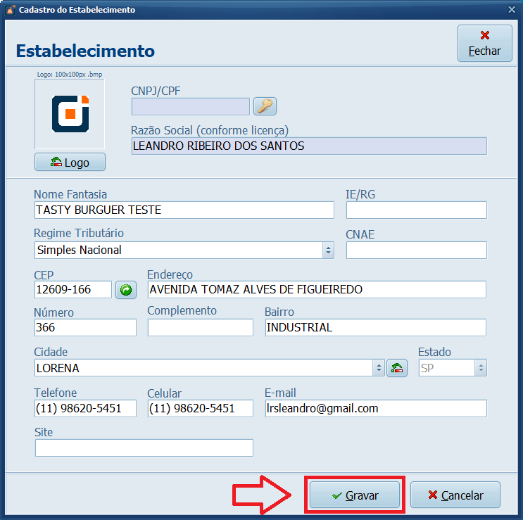 Informações Estabelecimento Gravar | Datacaixa Informações Estabelecimento Gravar