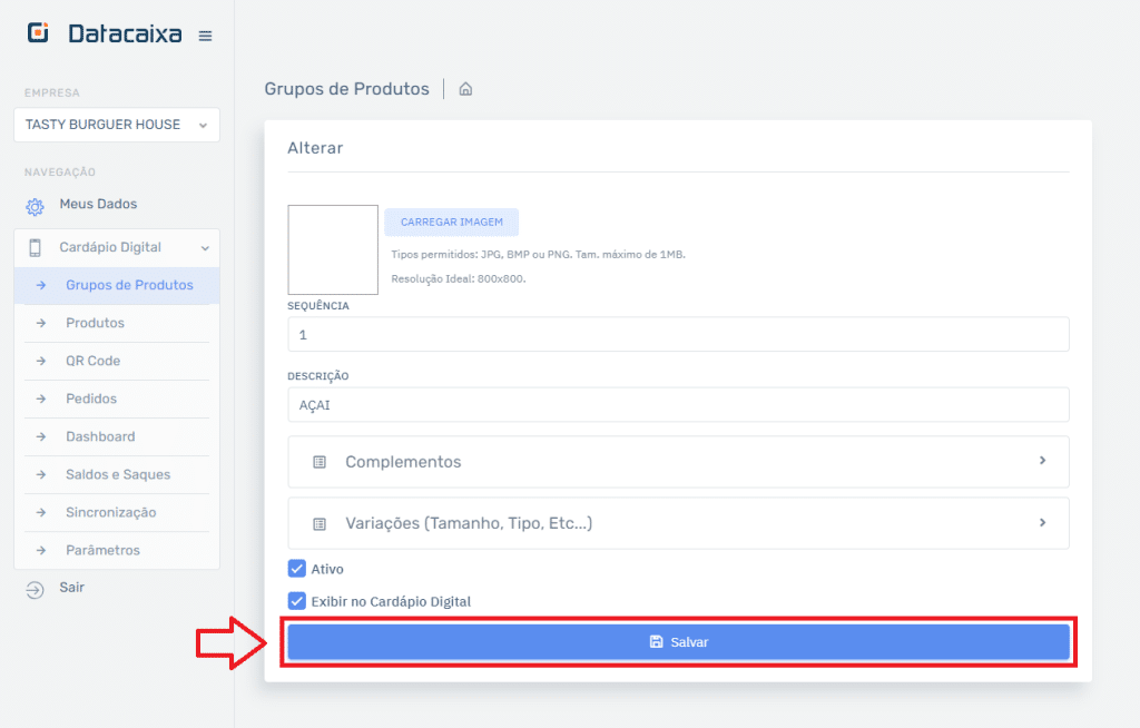 Grupo Alterado Cardápio