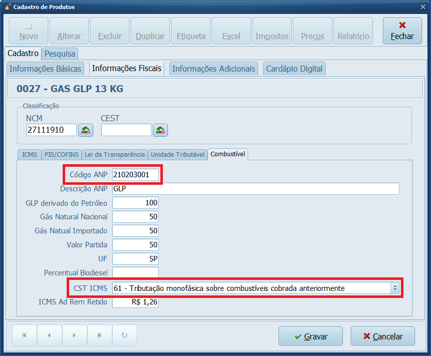 Combustível CSC ICMS e ICMS Ad Rem