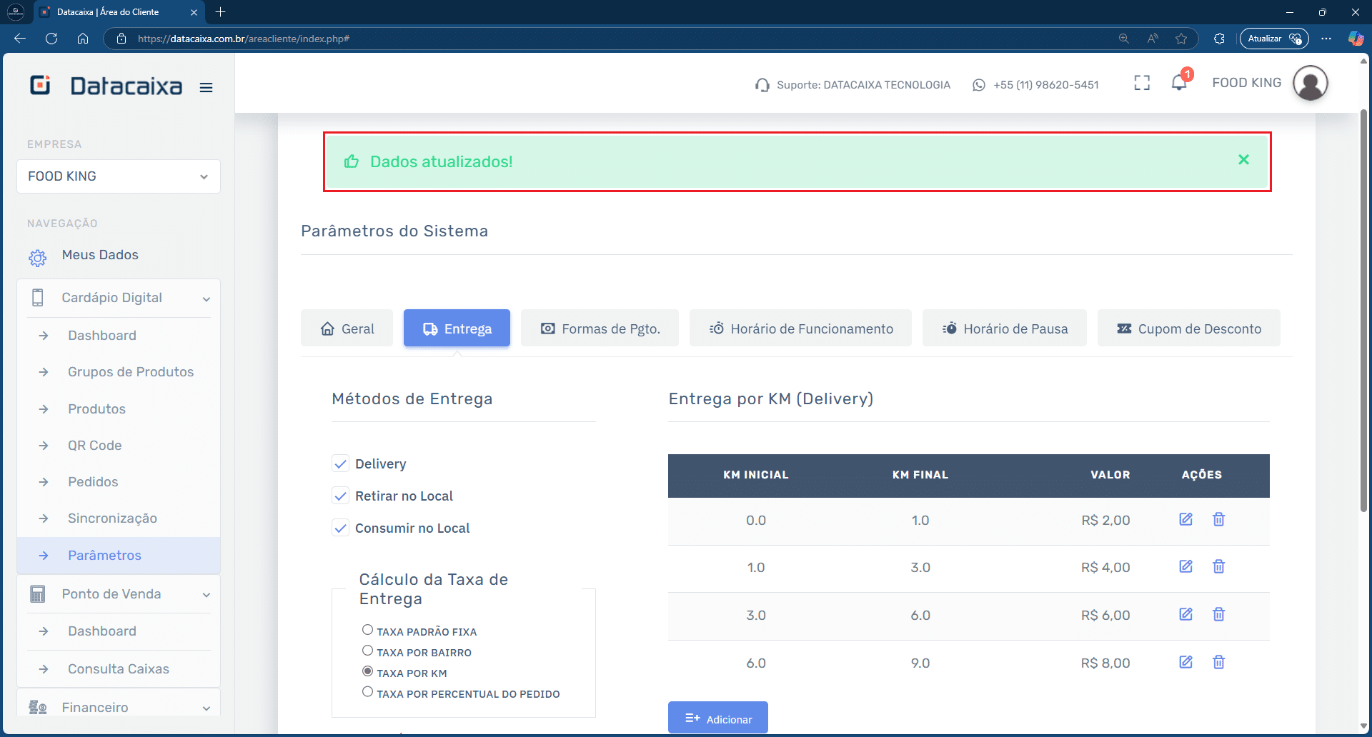 Dados Atualizados_Taxa de Entrega por KM | Datacaixa