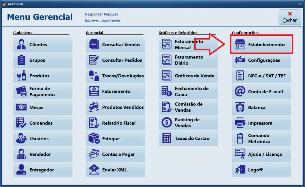 Menu Gerencial Estabelecimento