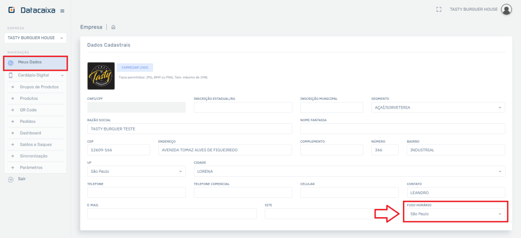 Fuso Horário Cardápio