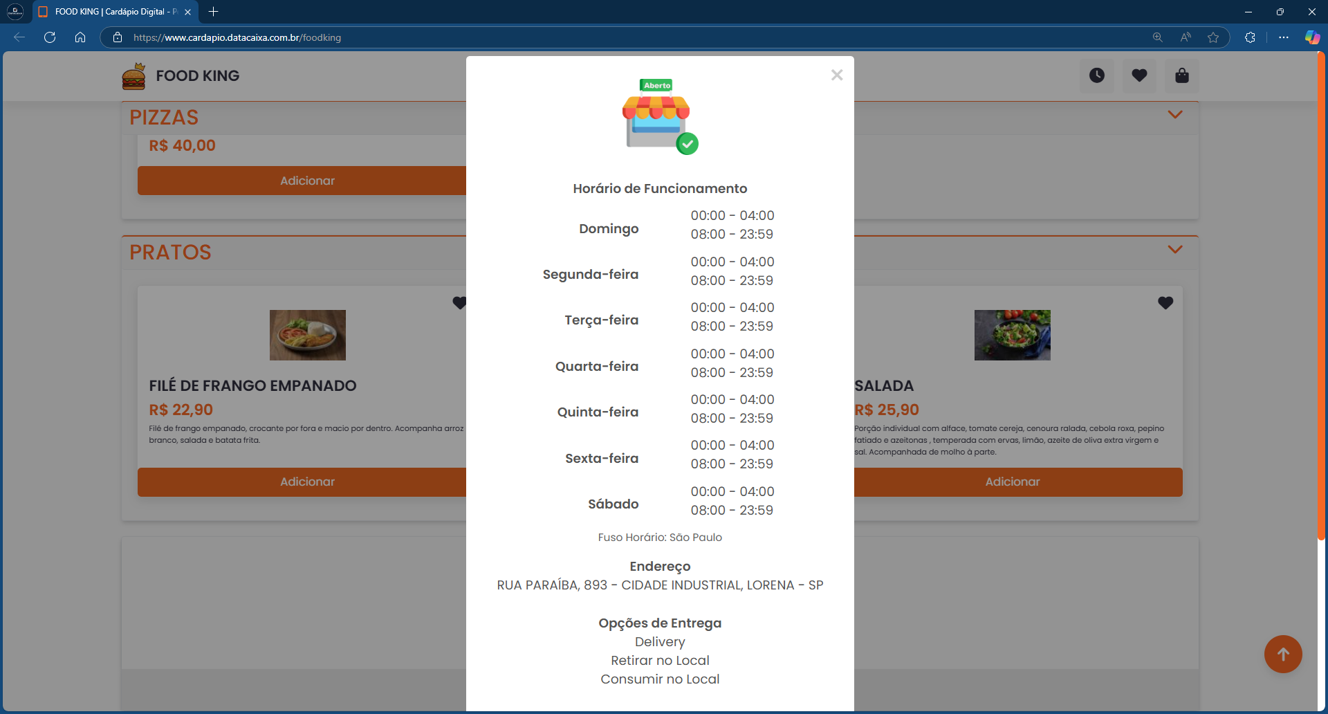 horário de funcionamento