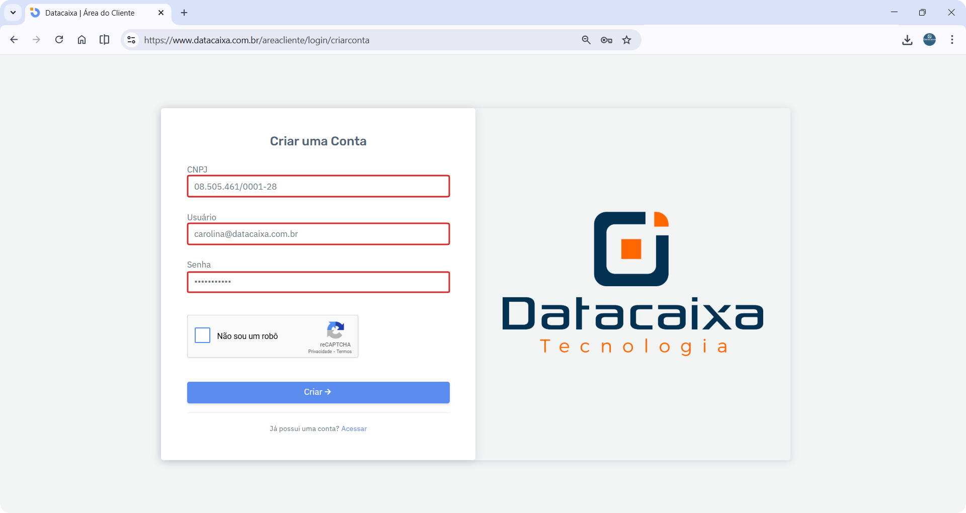 conta-cnpj-email-senha | Datacaixa