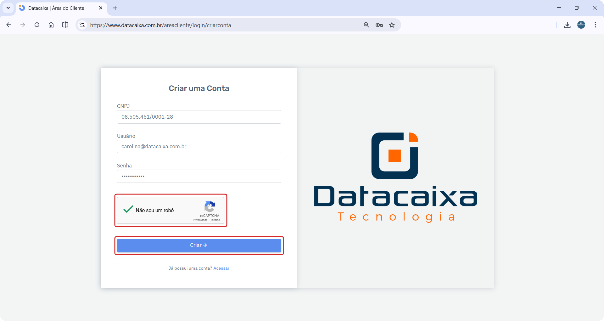 criar-conta-nao-sou-um-robo | Datacaixa