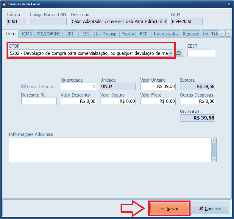 NFe CFOP Devolução
