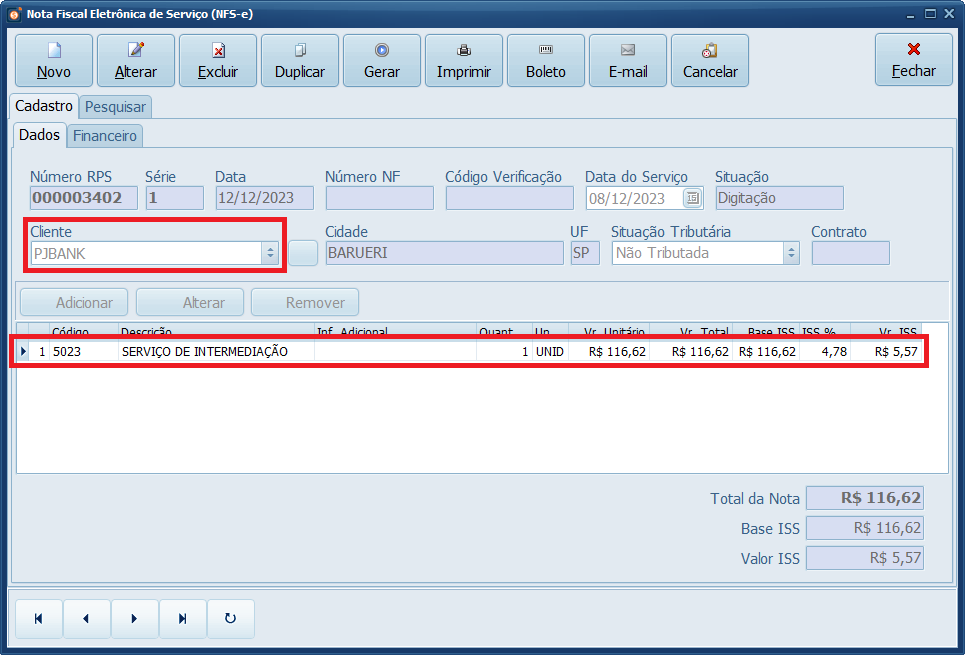 Salvando Nova NFSe | Datacaixa Salvando Nova NFSe